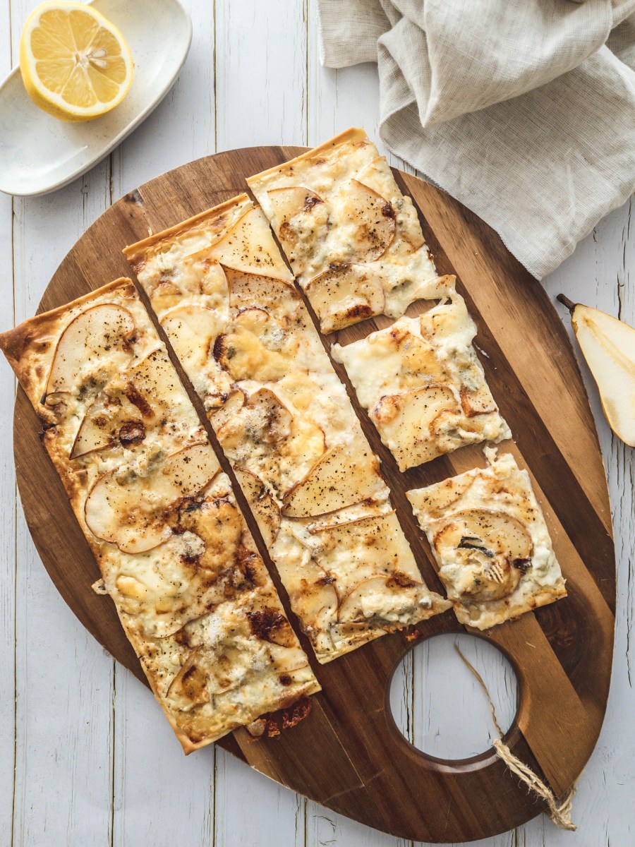 Tarte Flambée with pear and blue&nbsp;cheese